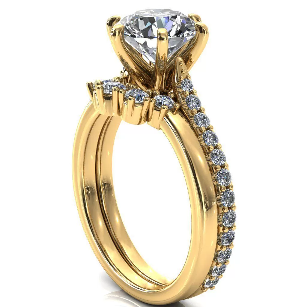 Kelsy Round Lab-Grown Diamond Center Stone 6 Prong 3/4 Shared Scalloped Inverted Cathedral Ring