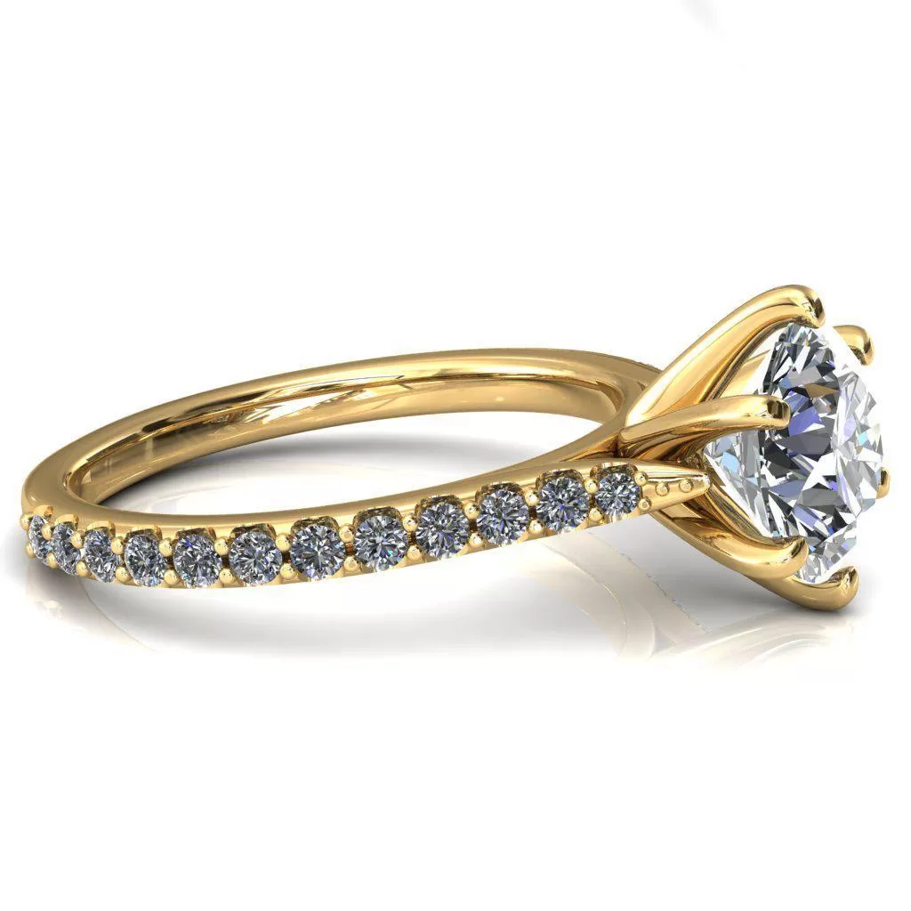 Kelsy Round Lab-Grown Diamond Center Stone 6 Prong 3/4 Shared Scalloped Inverted Cathedral Ring