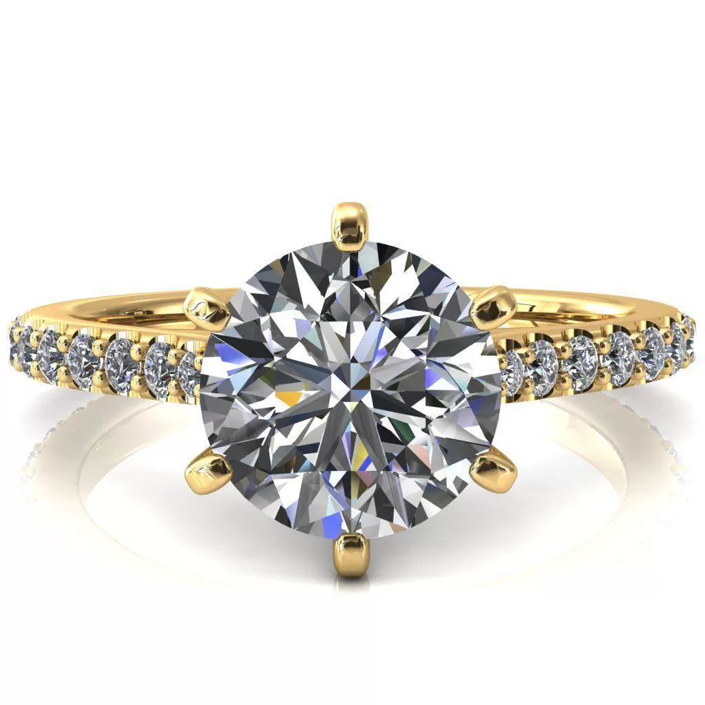 Kelsy Round Lab-Grown Diamond Center Stone 6 Prong 3/4 Shared Scalloped Inverted Cathedral Ring