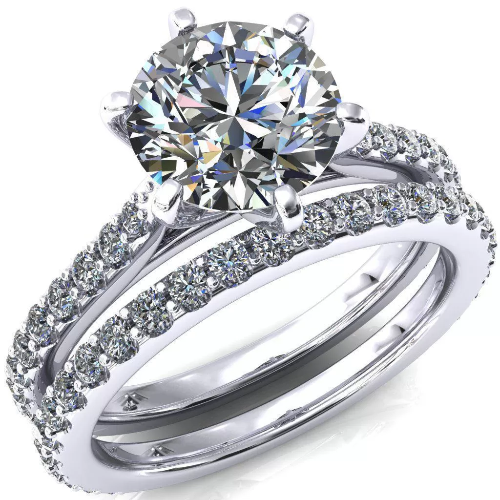 Kelsy Round Lab-Grown Diamond Center Stone 6 Prong 3/4 Shared Scalloped Inverted Cathedral Ring