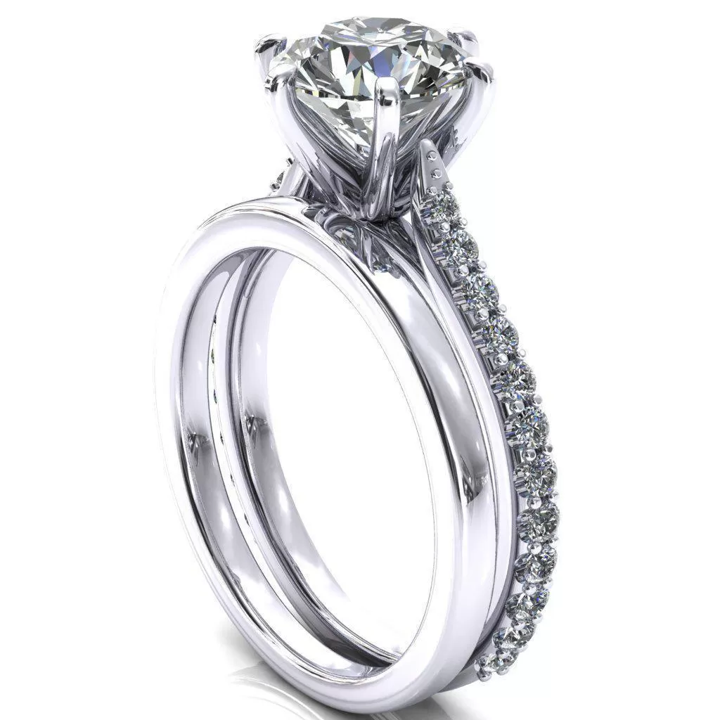 Kelsy Round Lab-Grown Diamond Center Stone 6 Prong 3/4 Shared Scalloped Inverted Cathedral Ring