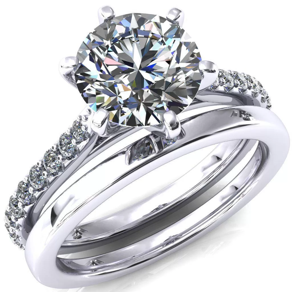 Kelsy Round Lab-Grown Diamond Center Stone 6 Prong 3/4 Shared Scalloped Inverted Cathedral Ring