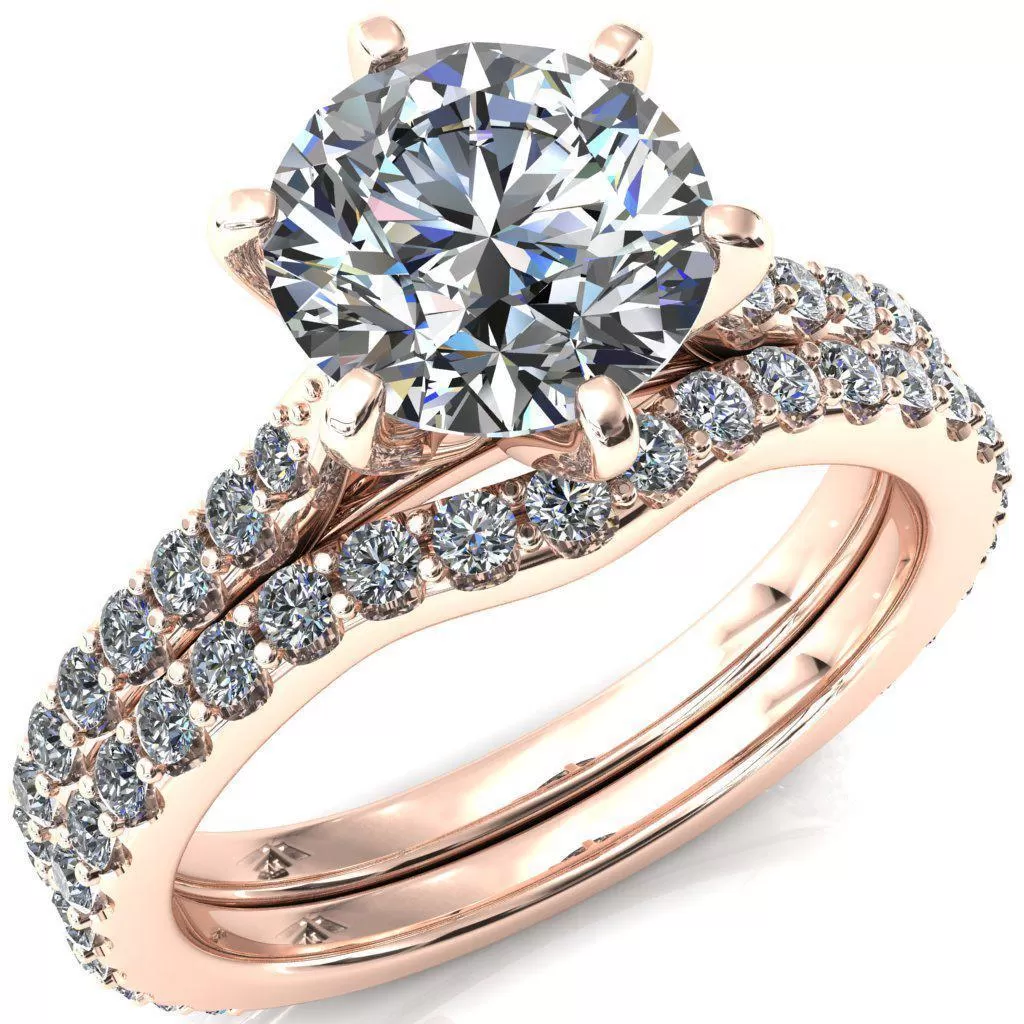 Kelsy Round Lab-Grown Diamond Center Stone 6 Prong 3/4 Shared Scalloped Inverted Cathedral Ring