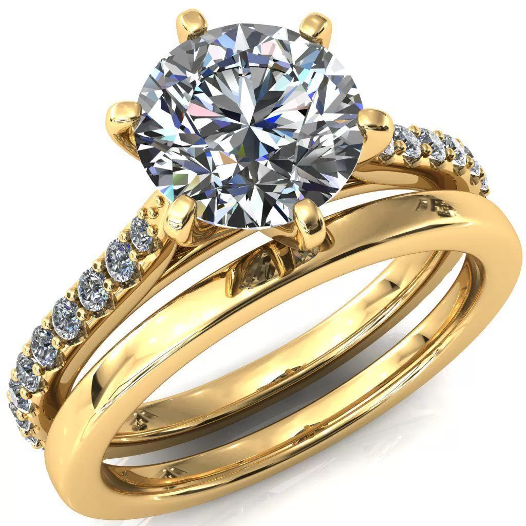 Kelsy Round Lab-Grown Diamond Center Stone 6 Prong 3/4 Shared Scalloped Inverted Cathedral Ring