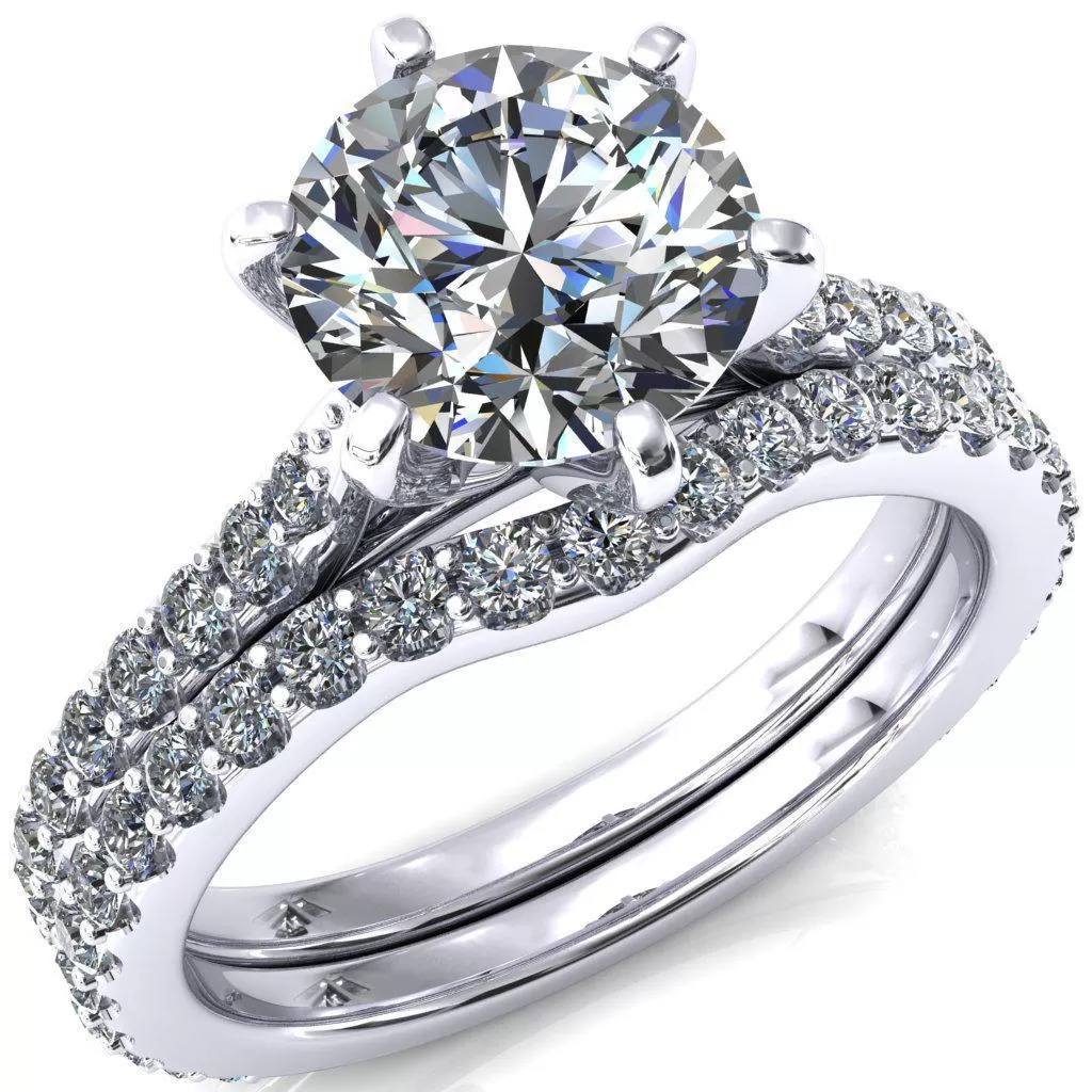 Kelsy Round Lab-Grown Diamond Center Stone 6 Prong 3/4 Shared Scalloped Inverted Cathedral Ring