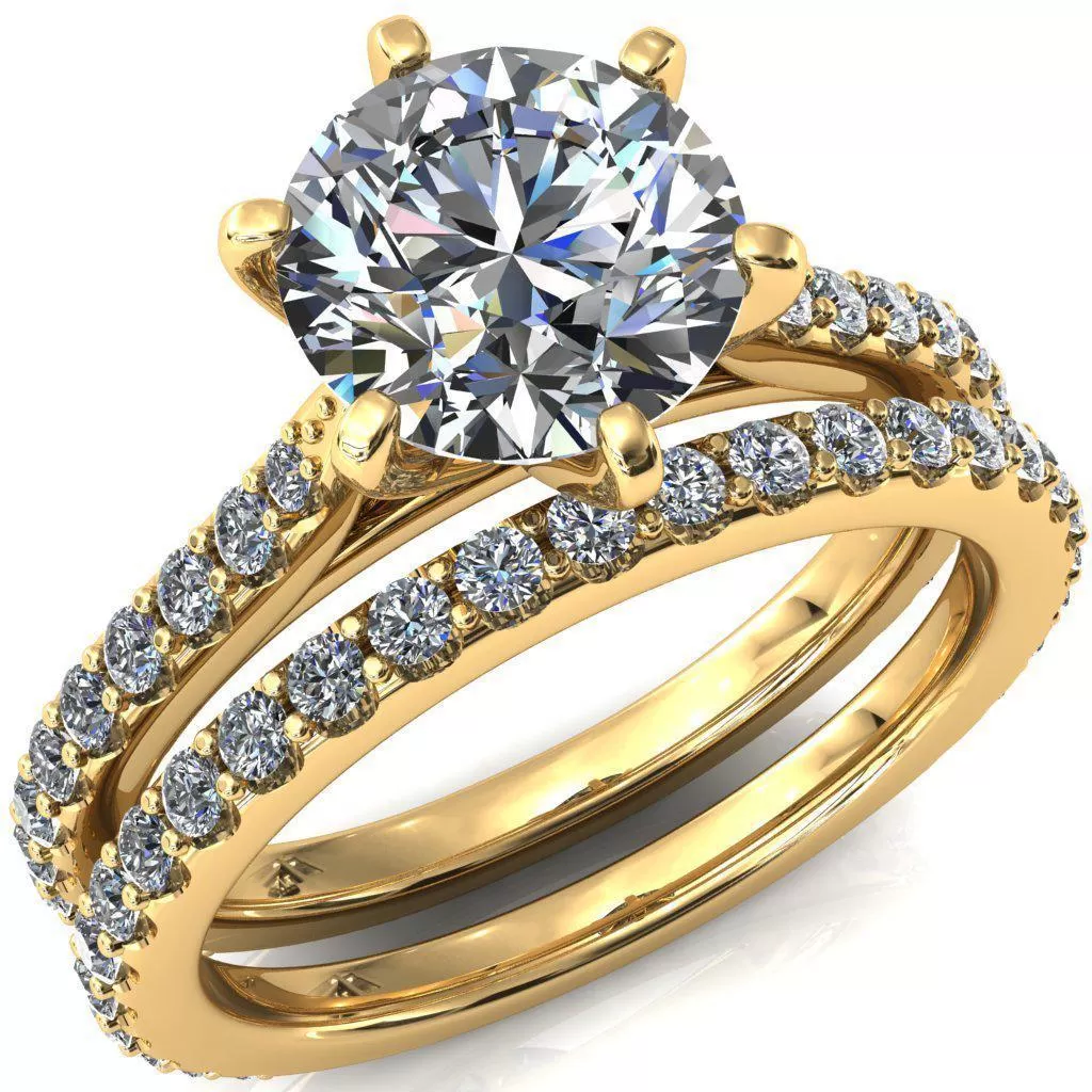 Kelsy Round Lab-Grown Diamond Center Stone 6 Prong 3/4 Shared Scalloped Inverted Cathedral Ring