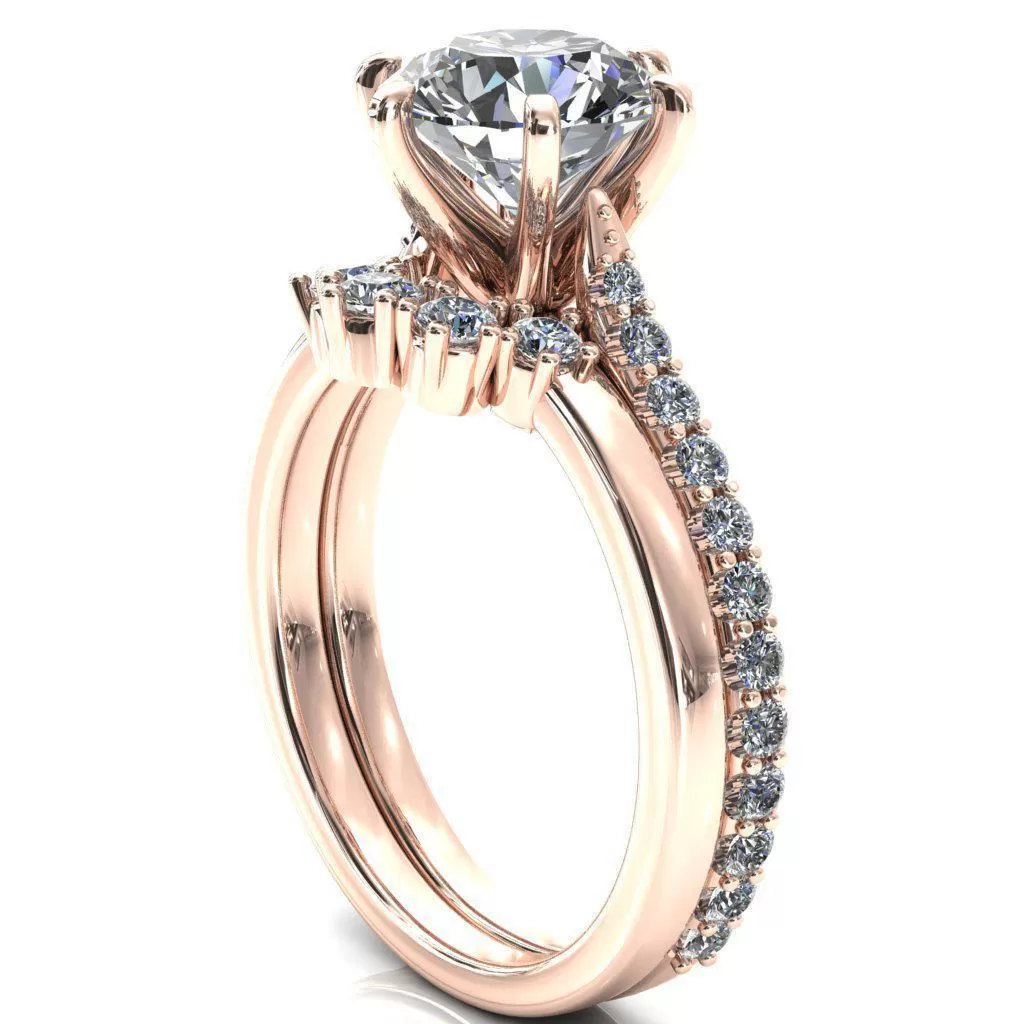 Kelsy Round Lab-Grown Diamond Center Stone 6 Prong 3/4 Shared Scalloped Inverted Cathedral Ring