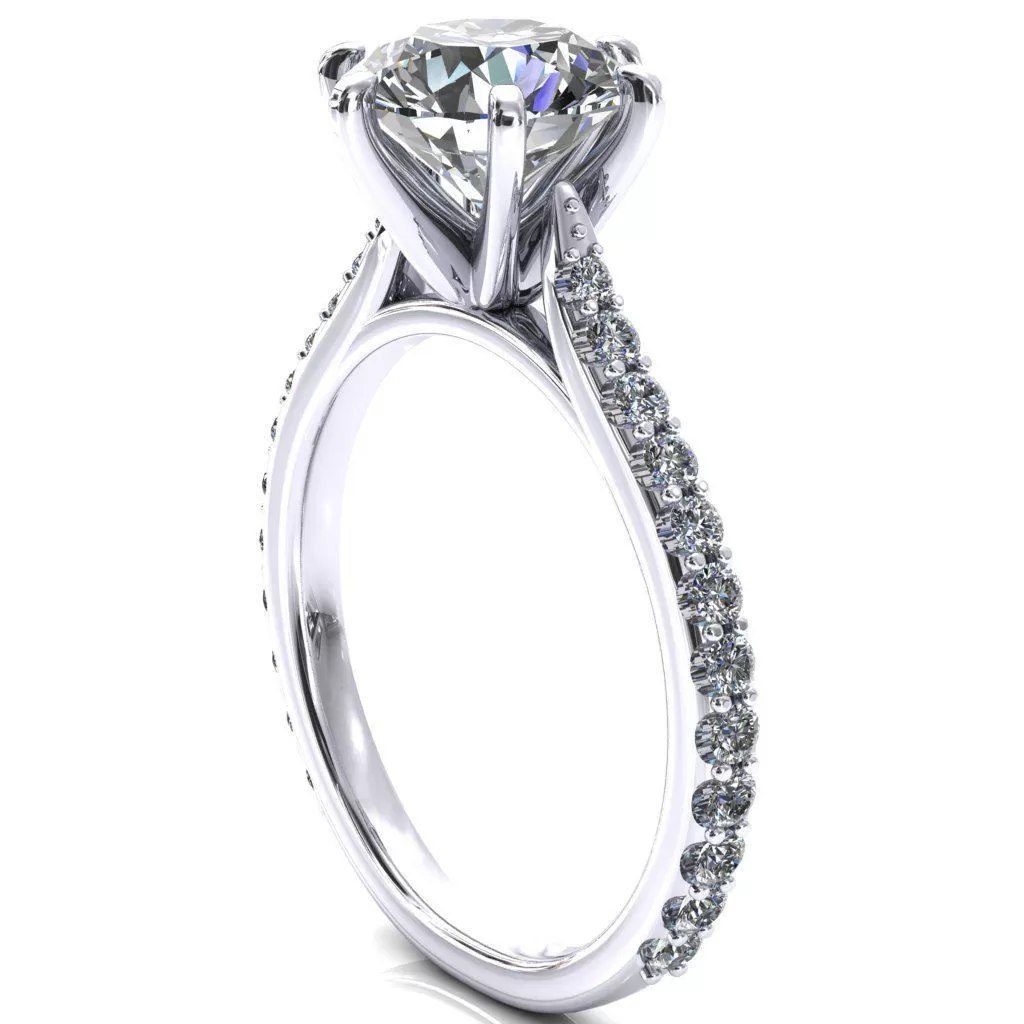 Kelsy Round Lab-Grown Diamond Center Stone 6 Prong 3/4 Shared Scalloped Inverted Cathedral Ring