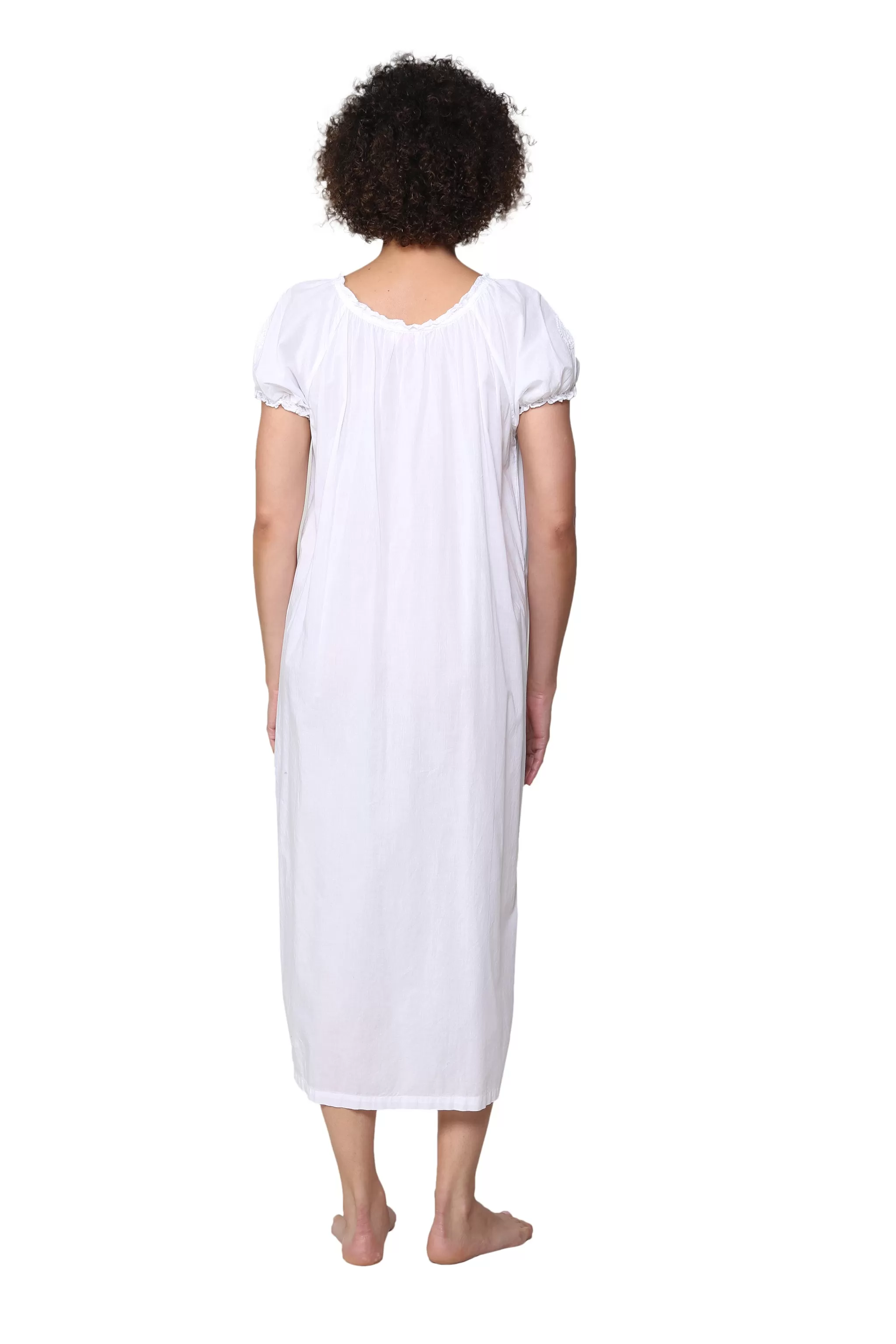 La Cera Embroidered Gathered Short Sleeve Gown