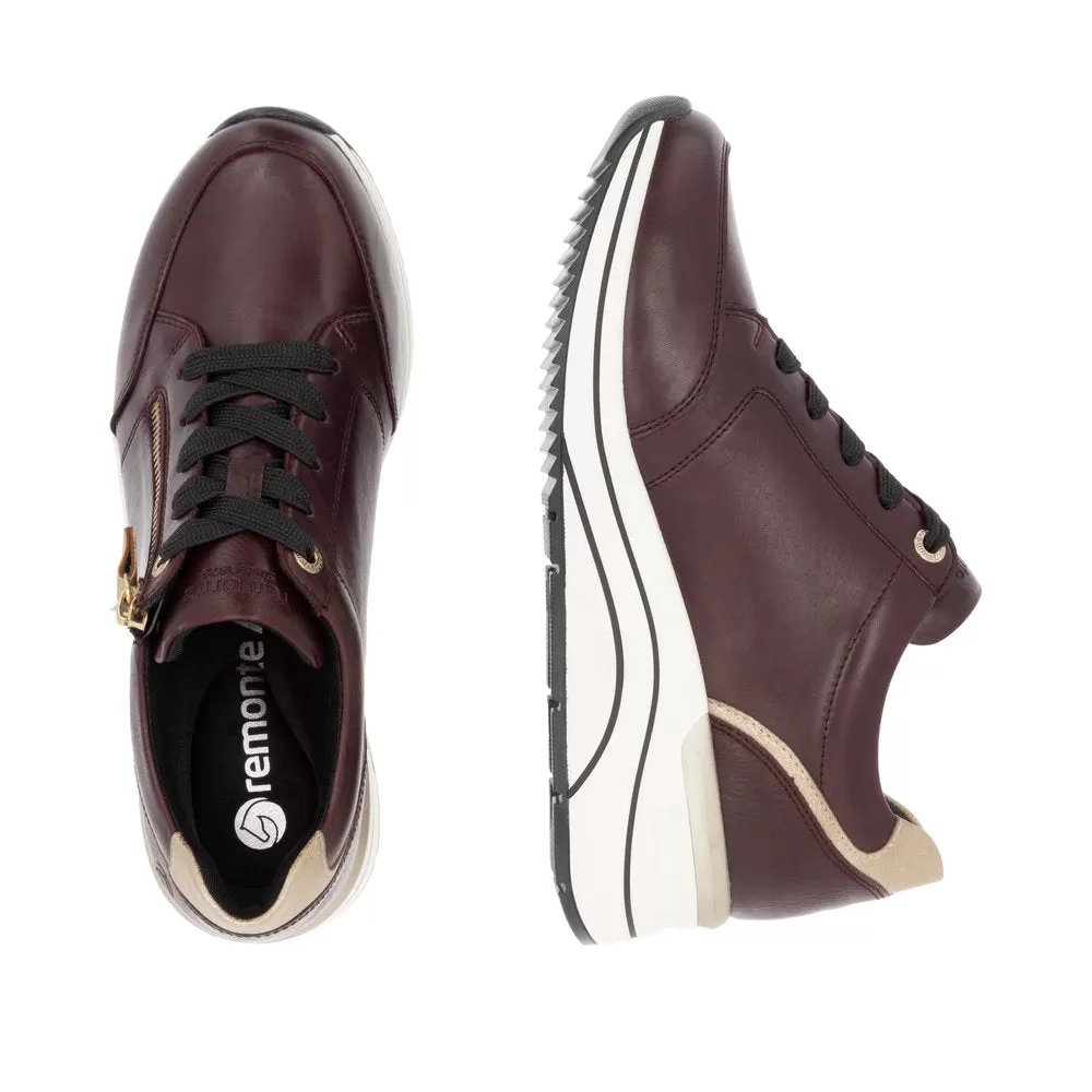 Ladies Lace Up Trainers Sneakers Burgundy Zip Wedge D0T03-35