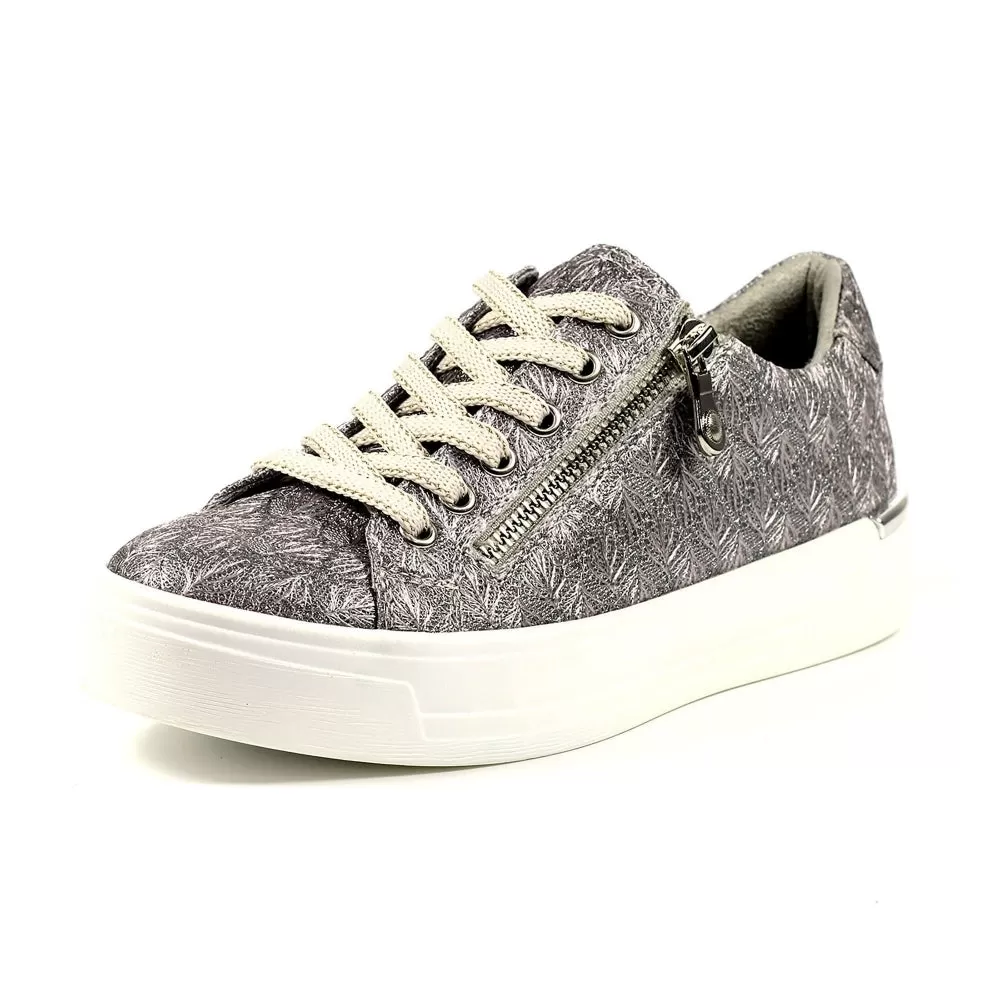 Ladies Lunar Shoes Layne Trainer Pewter Laced side zip