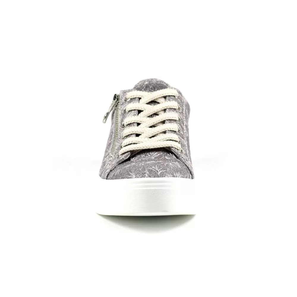 Ladies Lunar Shoes Layne Trainer Pewter Laced side zip