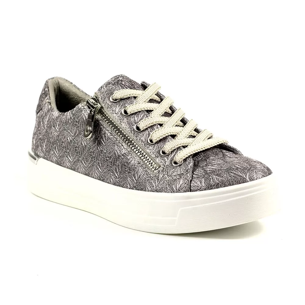 Ladies Lunar Shoes Layne Trainer Pewter Laced side zip