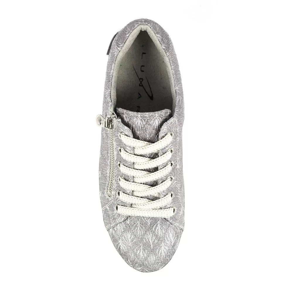 Ladies Lunar Shoes Layne Trainer Pewter Laced side zip