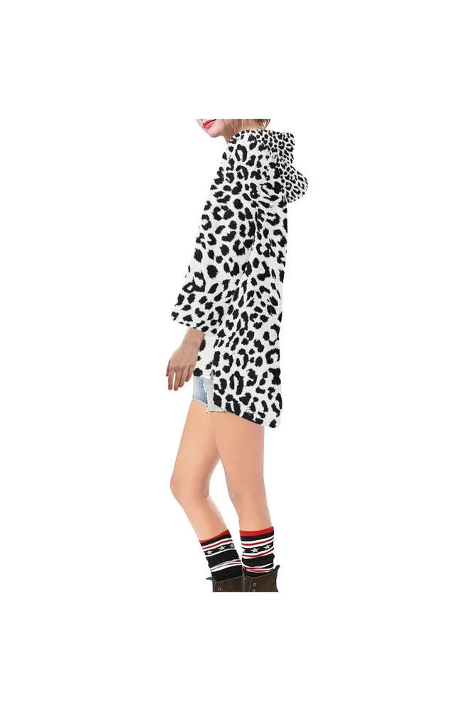 Leopard Print Step Hem Tunic Hoodie for Women (Model H25)