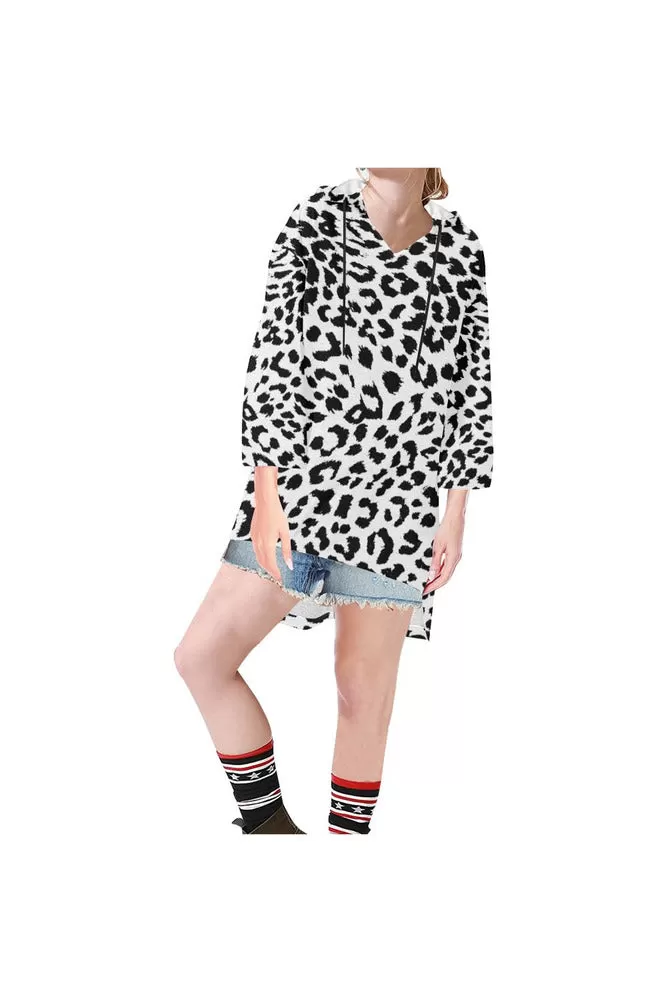 Leopard Print Step Hem Tunic Hoodie for Women (Model H25)