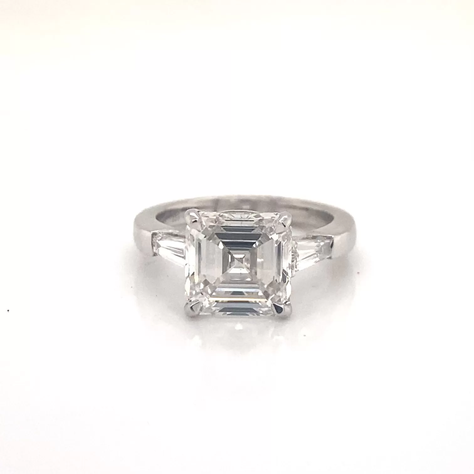 LEX 5 Carat Asscher Cut Lab Grown Diamond Engagement Three Stone Ring IGI Certified