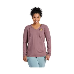 Life Is Good Women's Sunflower Long Sleeve Striped Crusher-LITE Hooded Tee - Mahogany Brown