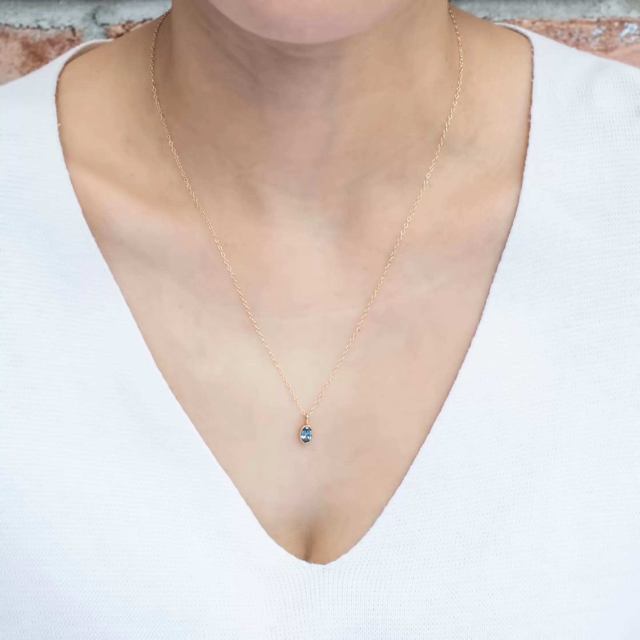 Light Blue Montana Sapphire Bezel Set Charm Necklace (One of a kind)