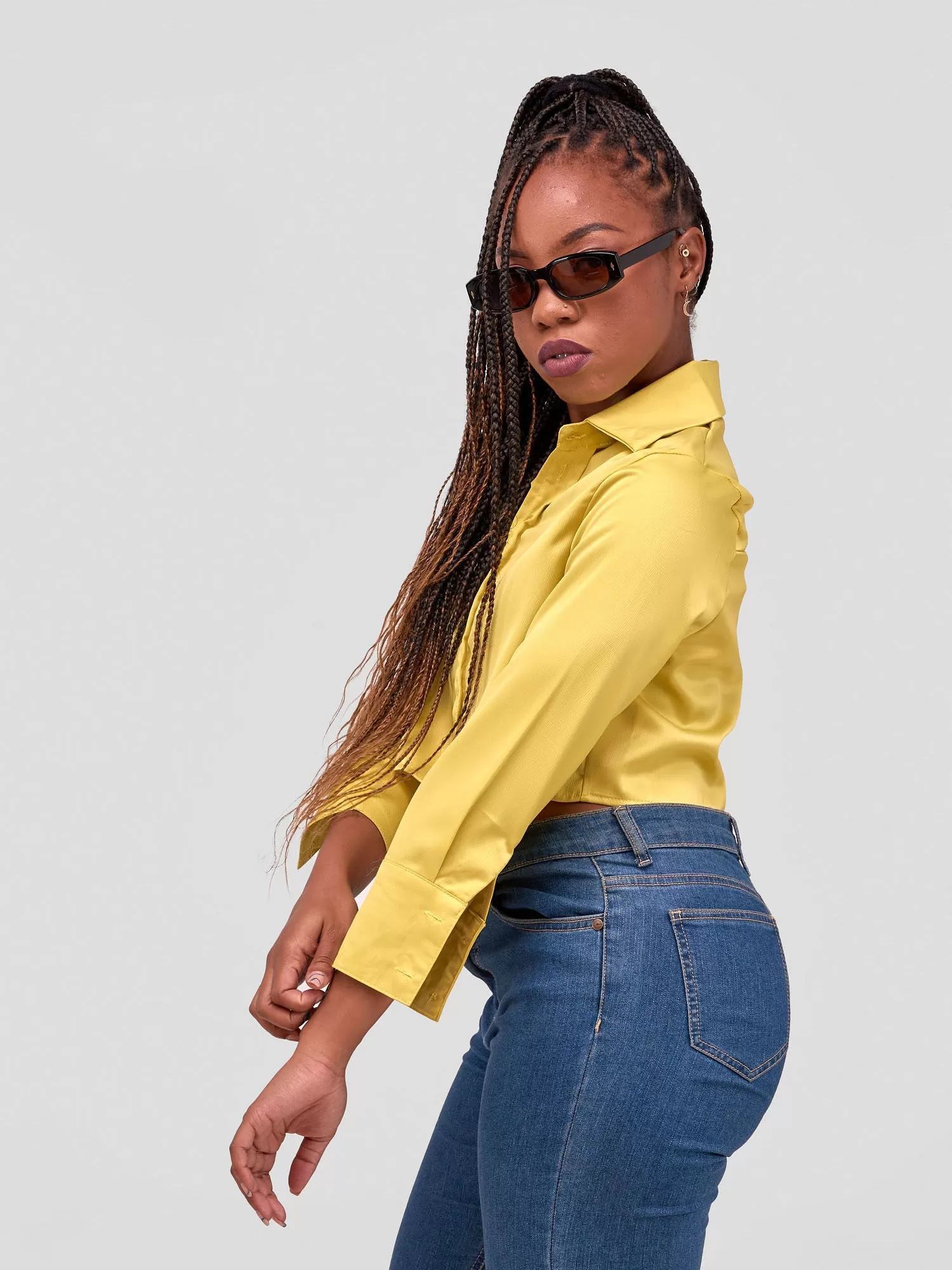 Lola Satin Crop Shirt - Lime