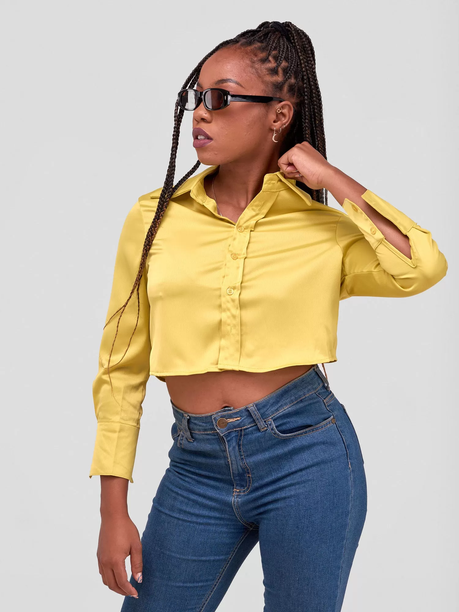 Lola Satin Crop Shirt - Lime