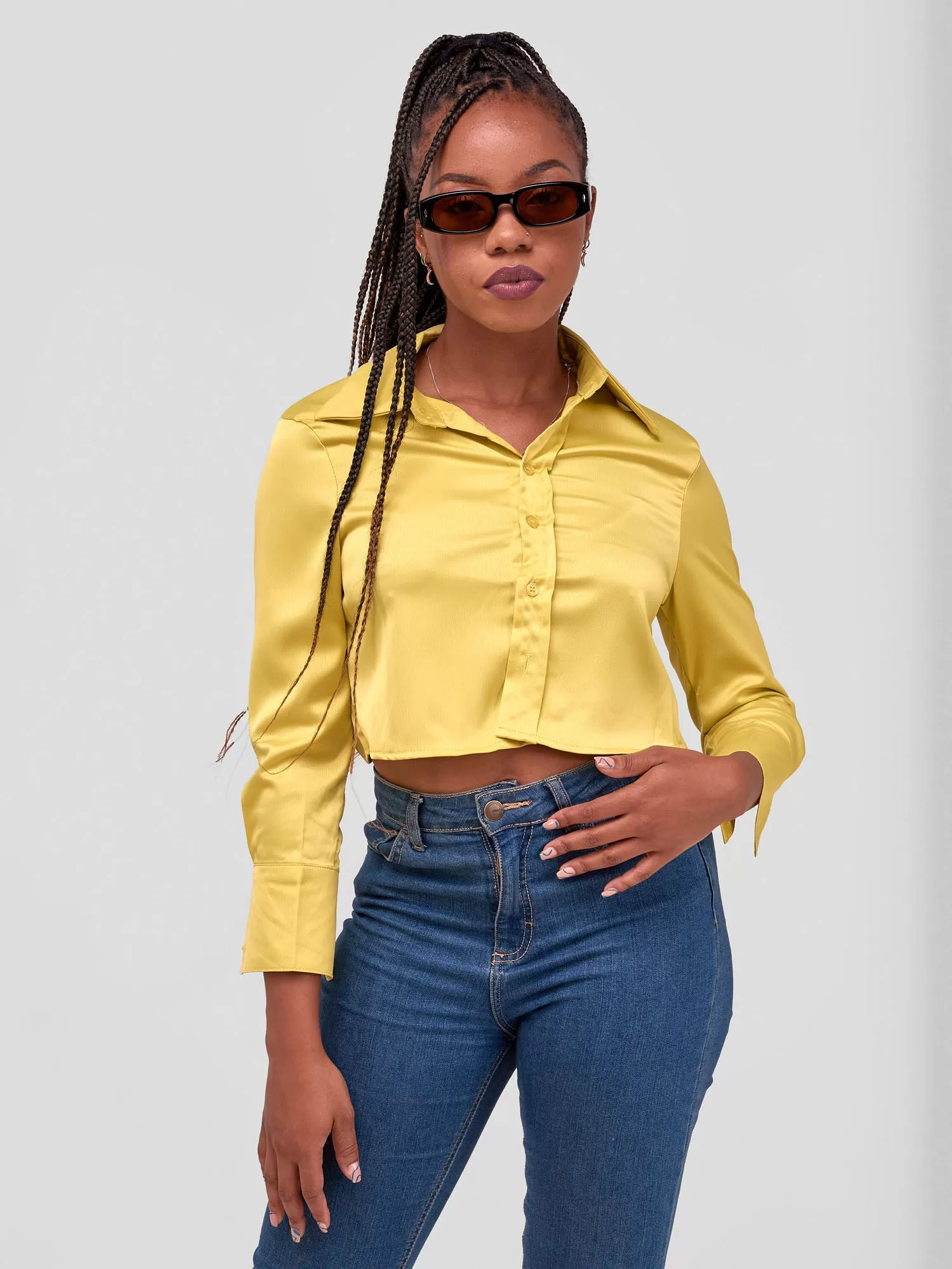 Lola Satin Crop Shirt - Lime