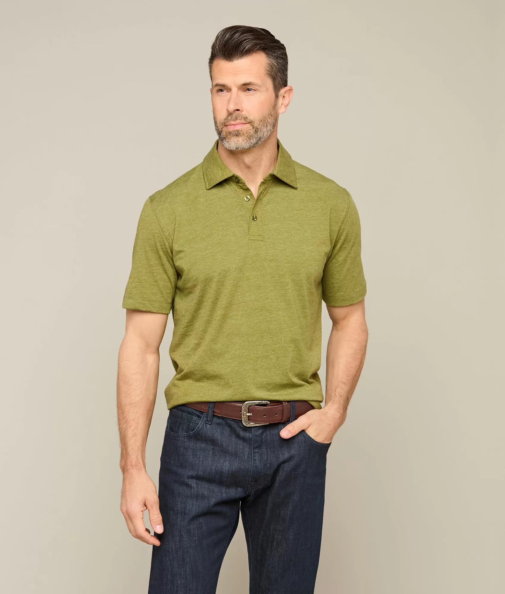 Lucchese Pima Blend Polo :: Olive