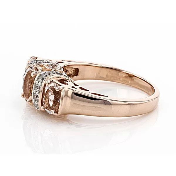 Luxurious Rose Golden Tone Three Stone Champagne Sterling Silver Engagement Ring