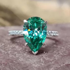 Luxury Pear Cut Paraiba Tourmaline Sterling Silver Engagement Ring