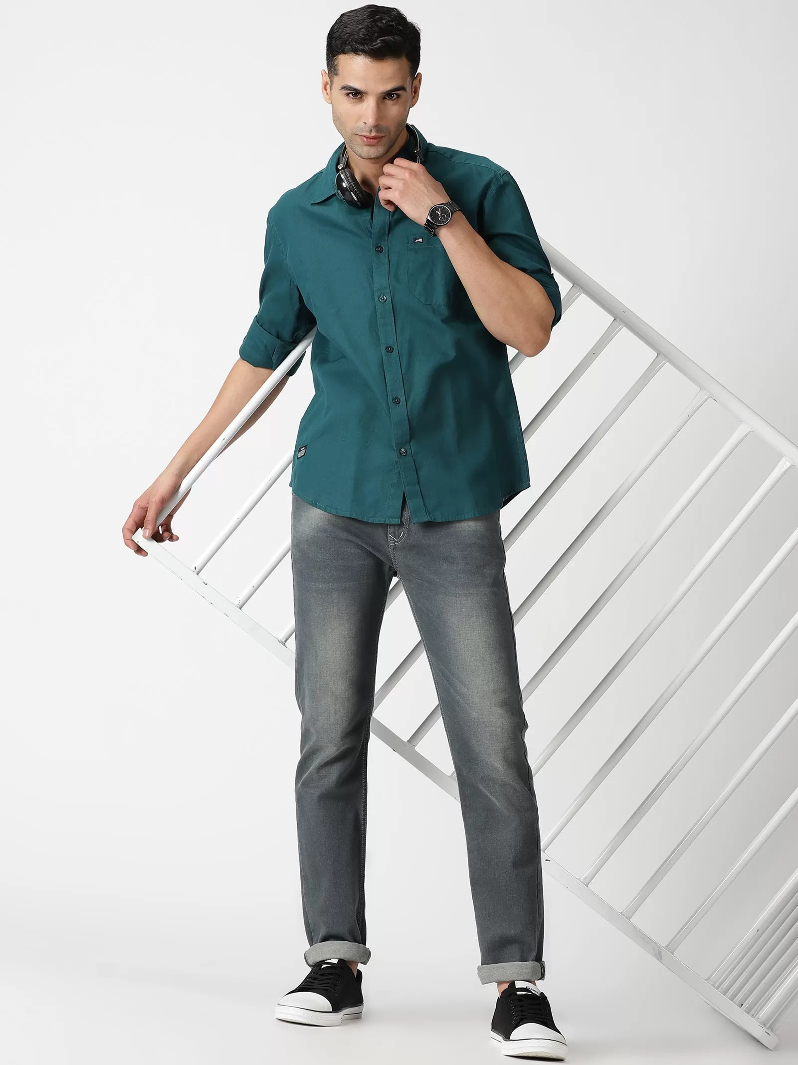 MEN'S DK GREEN SOLID SLIM FIT SHIRT