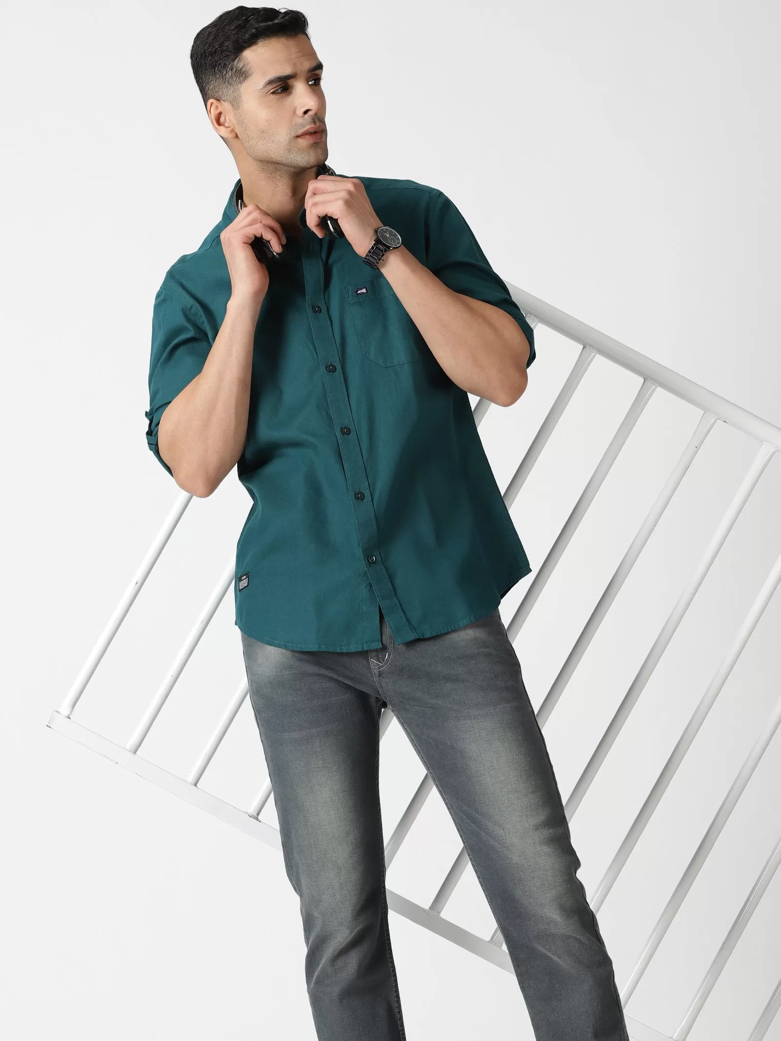 MEN'S DK GREEN SOLID SLIM FIT SHIRT