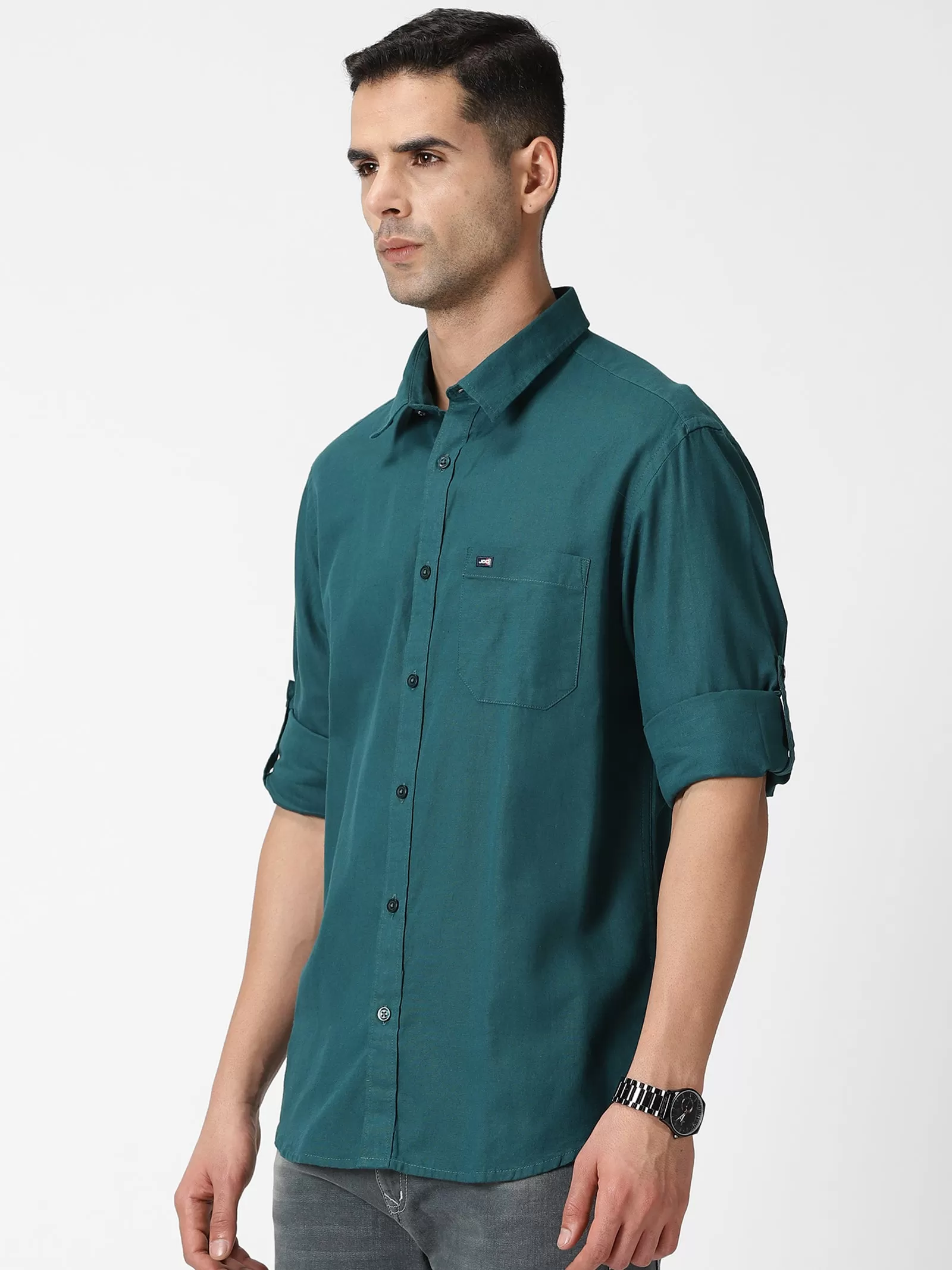 MEN'S DK GREEN SOLID SLIM FIT SHIRT