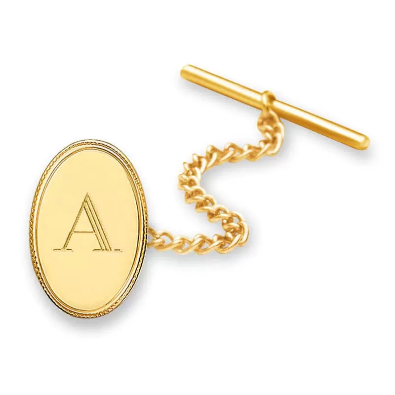 Men's Oval Tie Tac in 14K Gold (1-3 Initials) of Trendolla