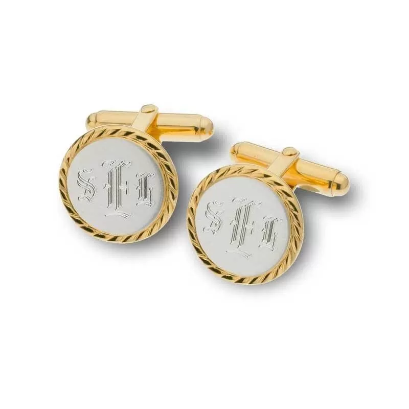 Men's Round Cuff Links in Sterling Silver and 14K Gold Vermeil (1-3 Initials) of Trendolla