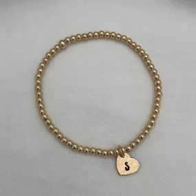 Mini Heart Initial Charm Bead Bracelet Gold Fill