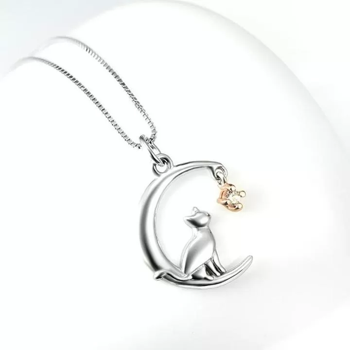 Moon With Cat Pendant Necklace