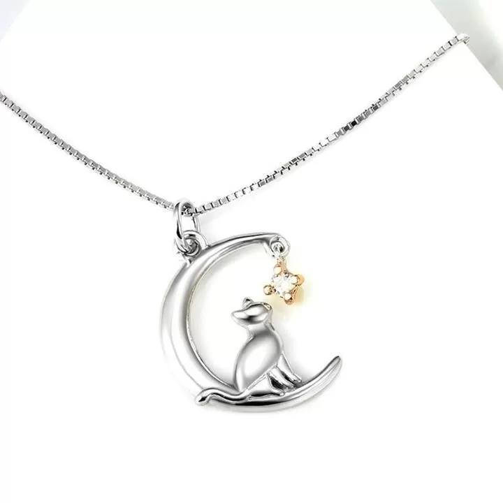 Moon With Cat Pendant Necklace