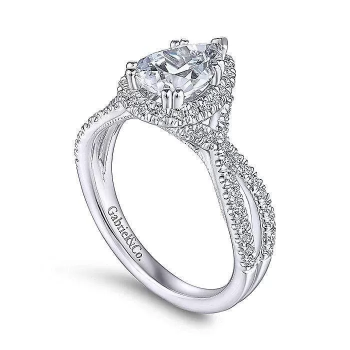 Mounting Only, 14K White Gold Pear Shape Halo Diamond Engagement Ring