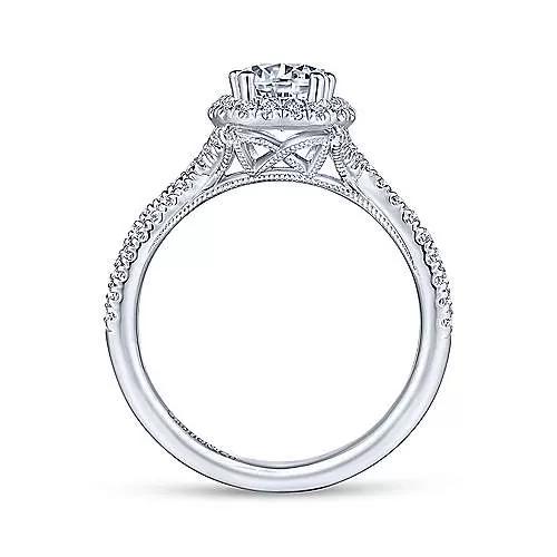 Mounting Only, 14K White Gold Pear Shape Halo Diamond Engagement Ring