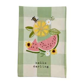 Mud Pie Hello Darling Fruity Floral Check Towel