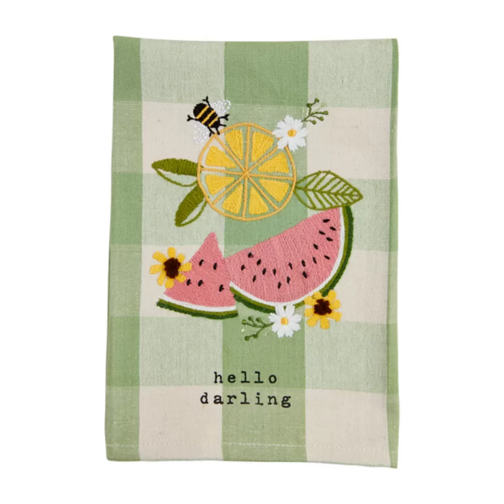 Mud Pie Hello Darling Fruity Floral Check Towel