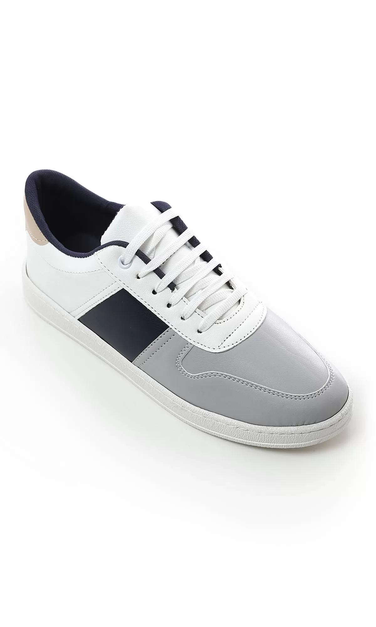 O179079 Tri-Tone Round Toecap Casual Shoes - Light Grey, White & Navy Blue