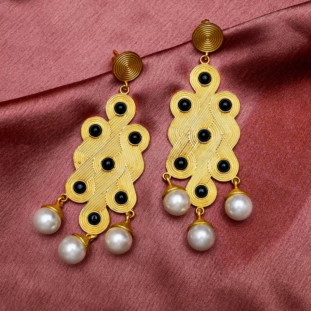 Onwards & Upwards Black Onyx & Pearl Chandelier Earrings