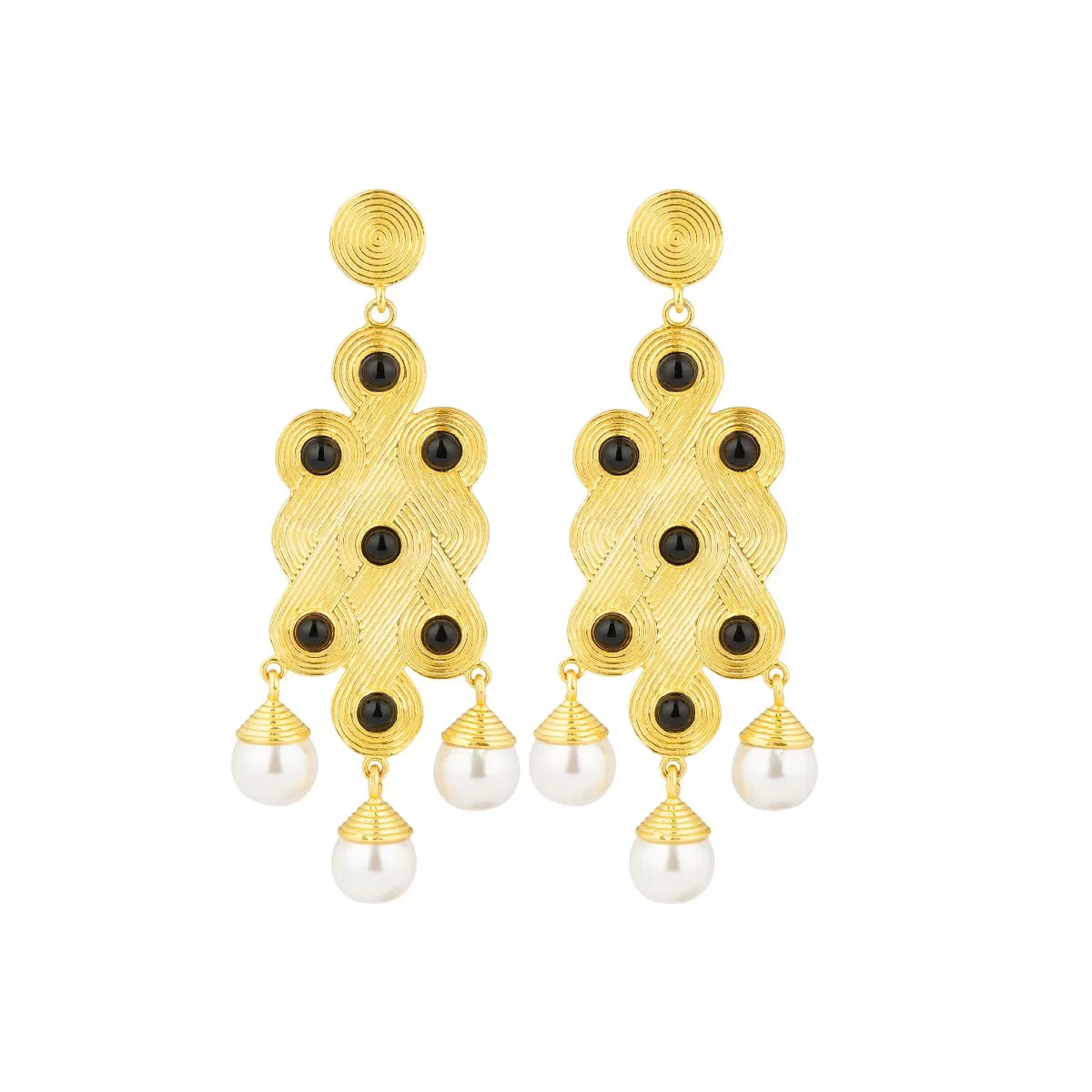 Onwards & Upwards Black Onyx & Pearl Chandelier Earrings