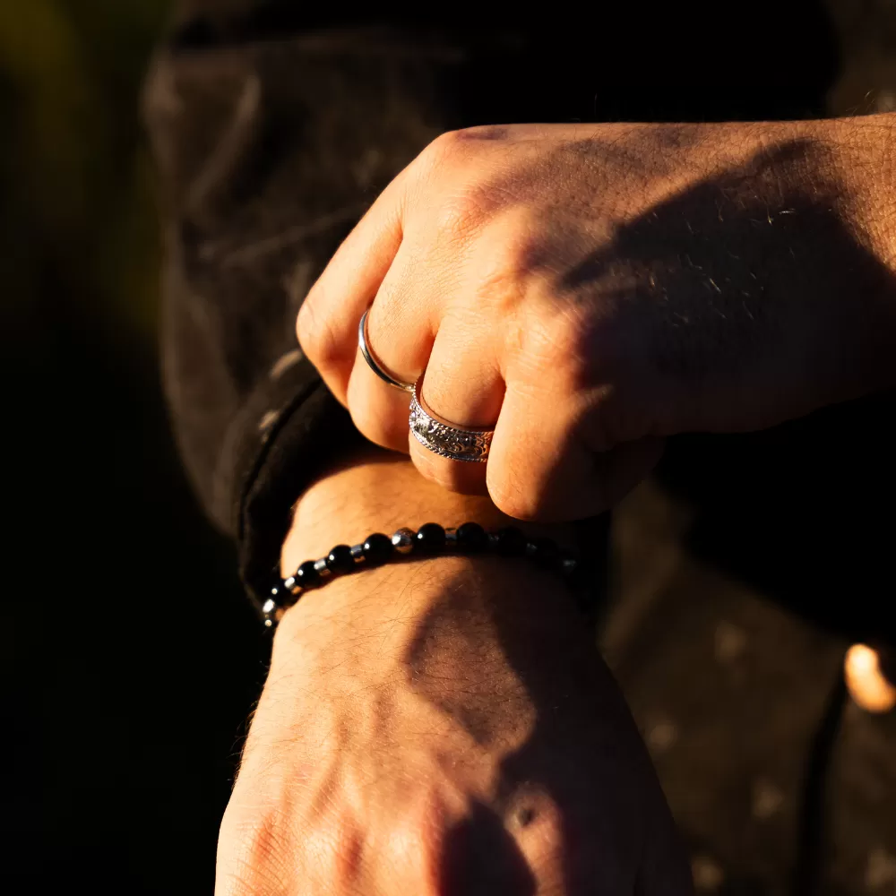 Onyx Bead Bracelet - Silver