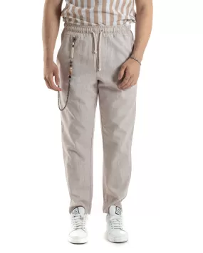 Pantaloni Uomo Pantalaccio Lino Jogger Elastico Sartoriale Casual Tinta Unita Beige Melangiato GIOSAL-P6066A