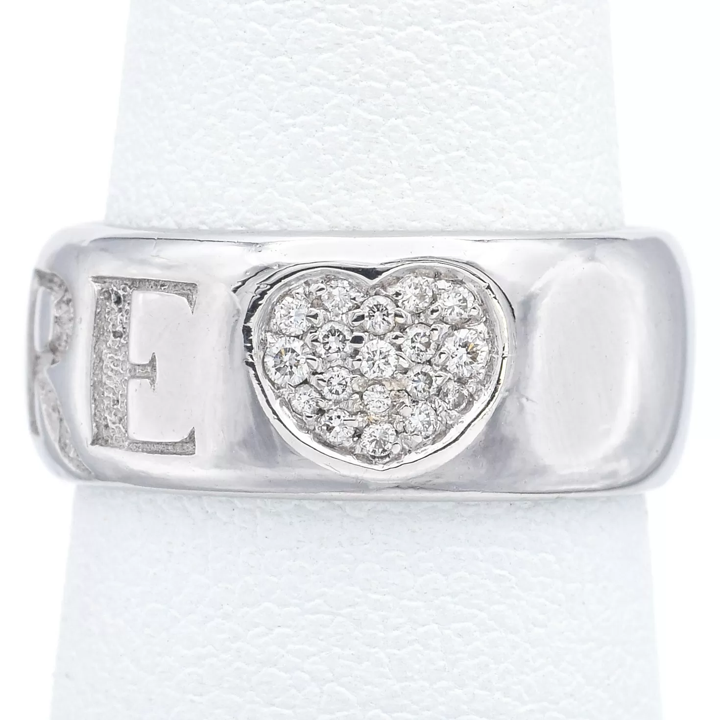 Pasquale Bruni 18K White Gold Diamond Amore Heart Band Ring Size 5.75