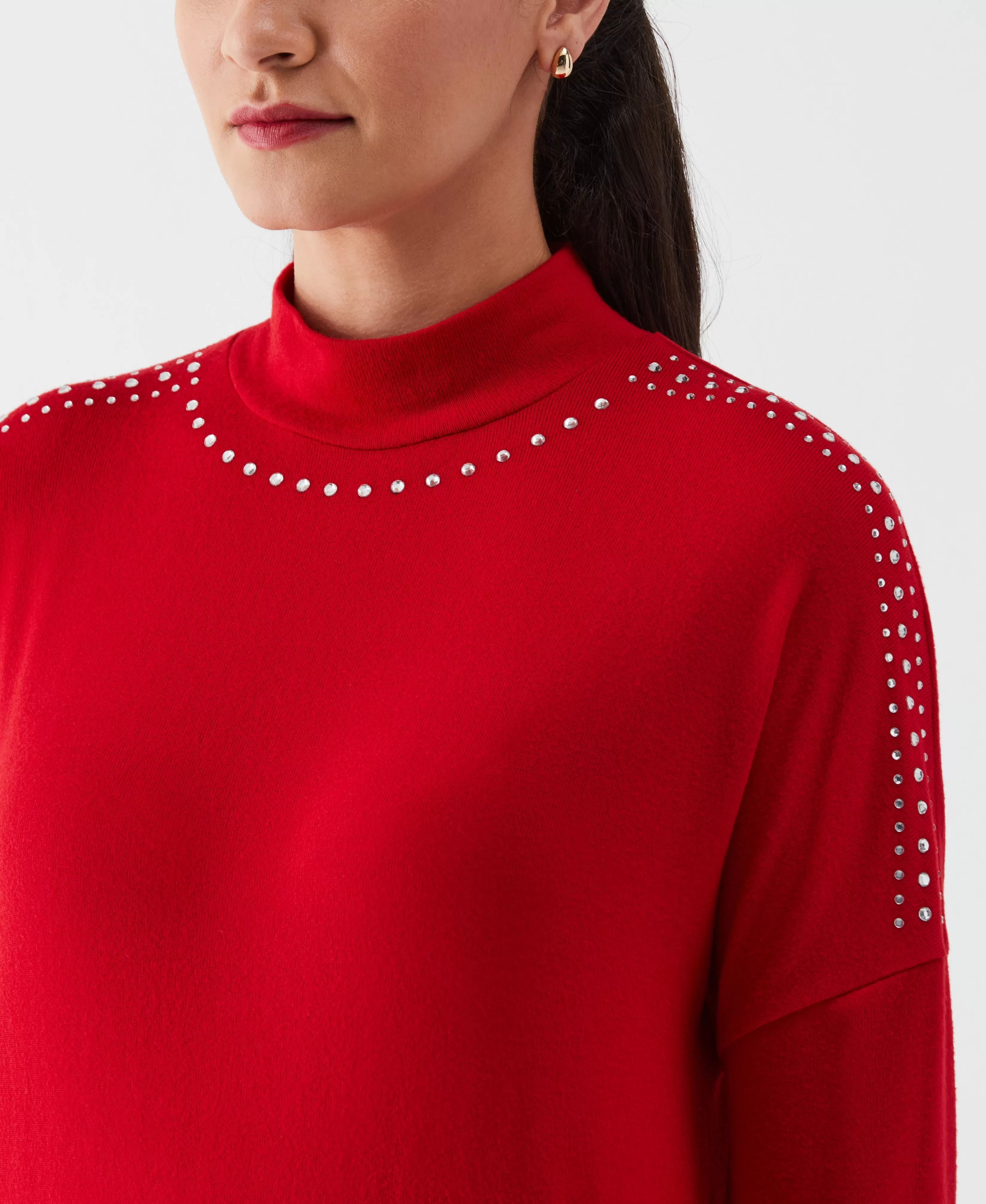 Petite Embellished Mock Neck Top