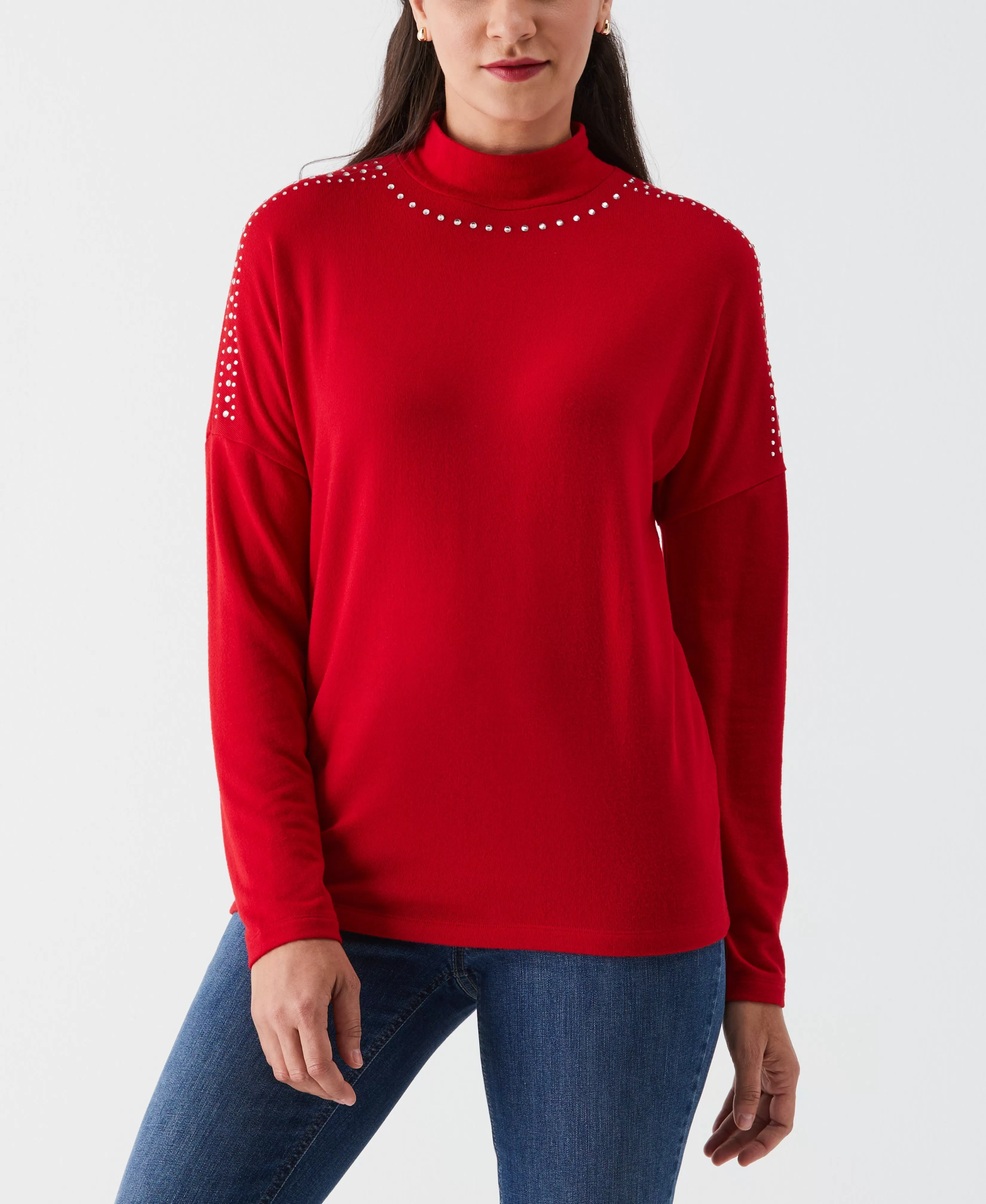 Petite Embellished Mock Neck Top