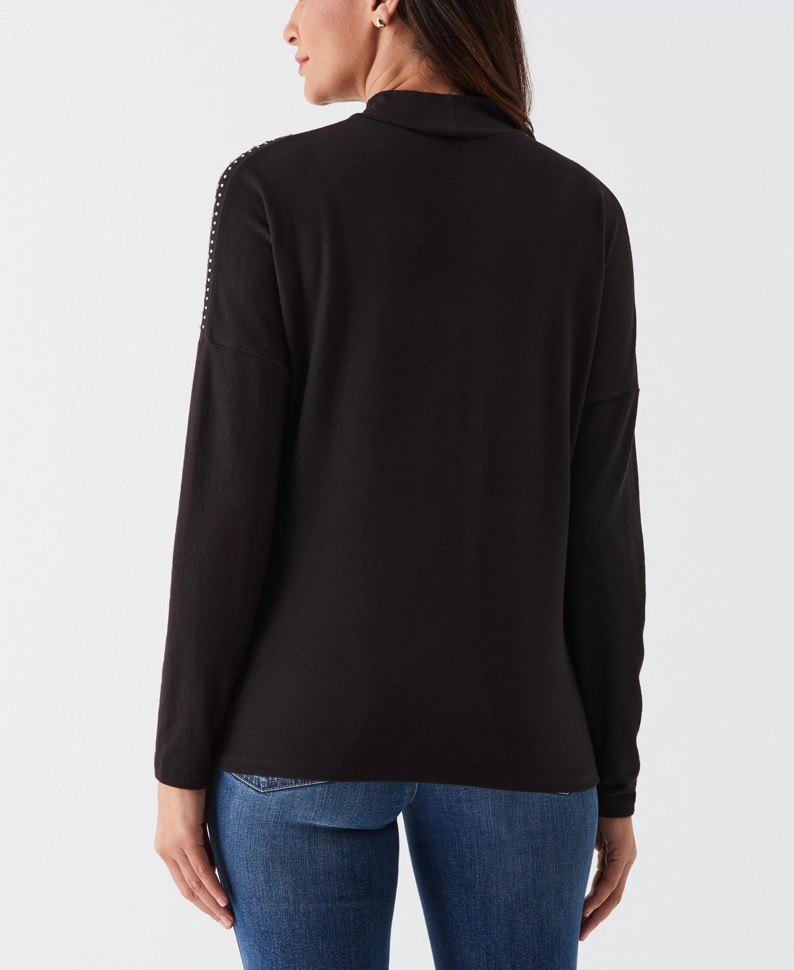 Petite Embellished Mock Neck Top